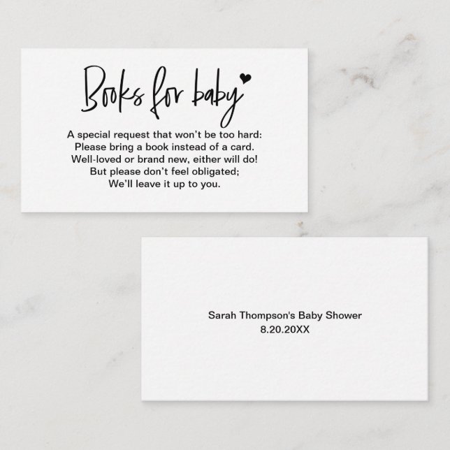 Customisable Books for baby Heart library request Enclosure Card (Front/Back)