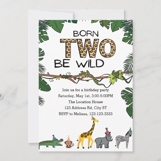 Customisable Born TWO be Wild Birthday  Invitation (Front)