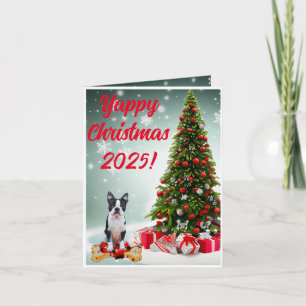 Customisable Boston Terrier Dog Yappy Xmas Card