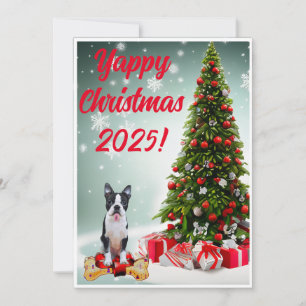 Customisable Boston Terrier Yappy Christmas card