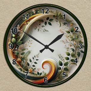 Customisable Botanical Swirl Nature Design Round Clock