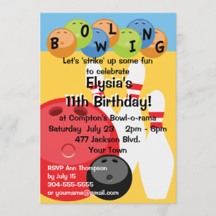 Customisable Bowling Birthday Party Invitation
