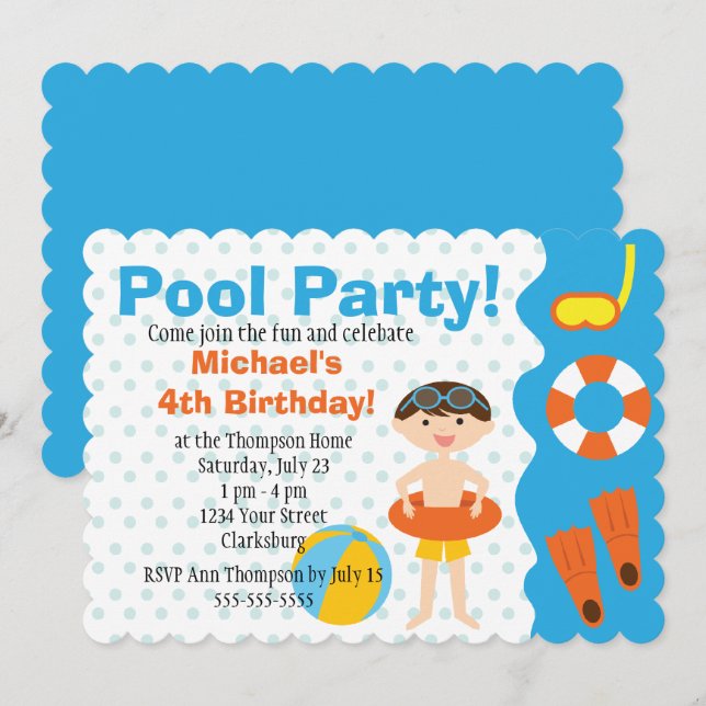 Customisable Boy Pool Party Birthday Invitation (Front/Back)