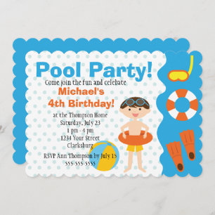 Customisable Boy Pool Party Birthday Invitation