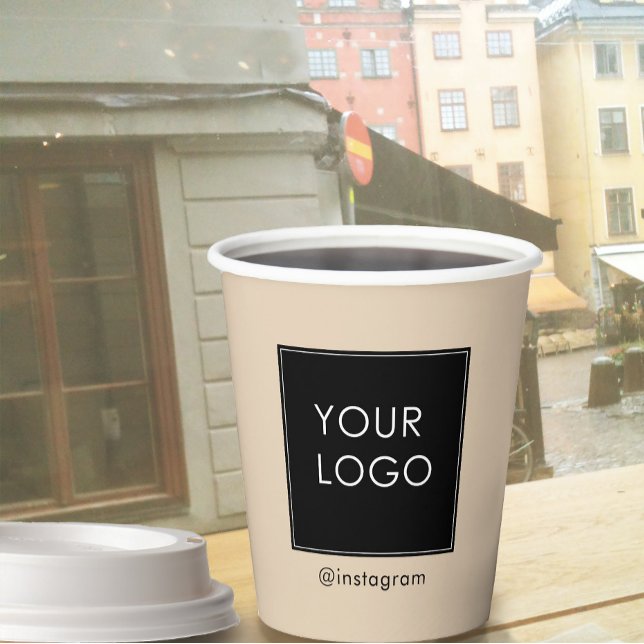 Customisable Branded Company Business Logo Beige Paper Cups (Creator Uploaded)