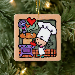 Customisable Bread Baker Baking Oven Square Ceramic Ornament