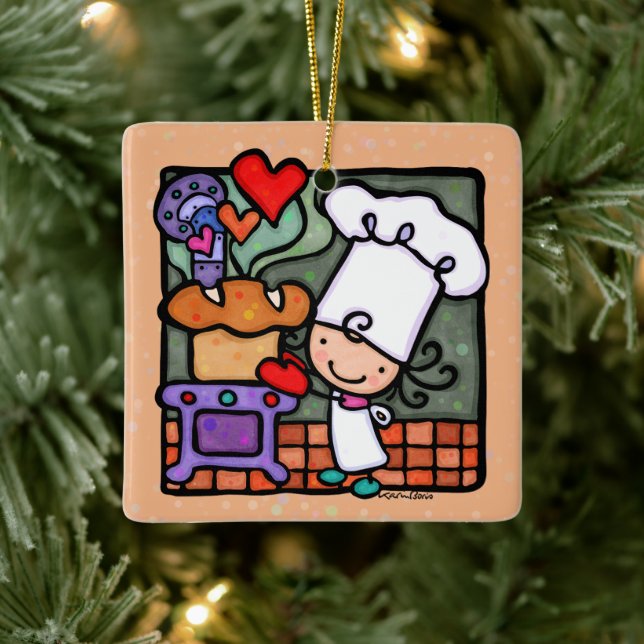 Customisable Bread Baker Baking Oven Square Ceramic Ornament (Tree)