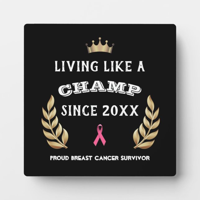 Customisable Breast Cancer Survivor laurel leaves Plaque (Front)