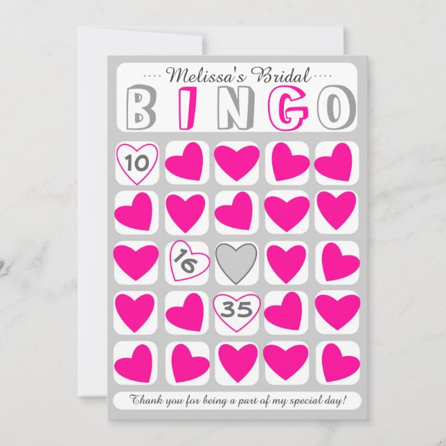 Customisable bridal bingo game pink grey card (Front)