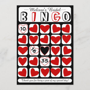 Customisable bridal bingo game red black card