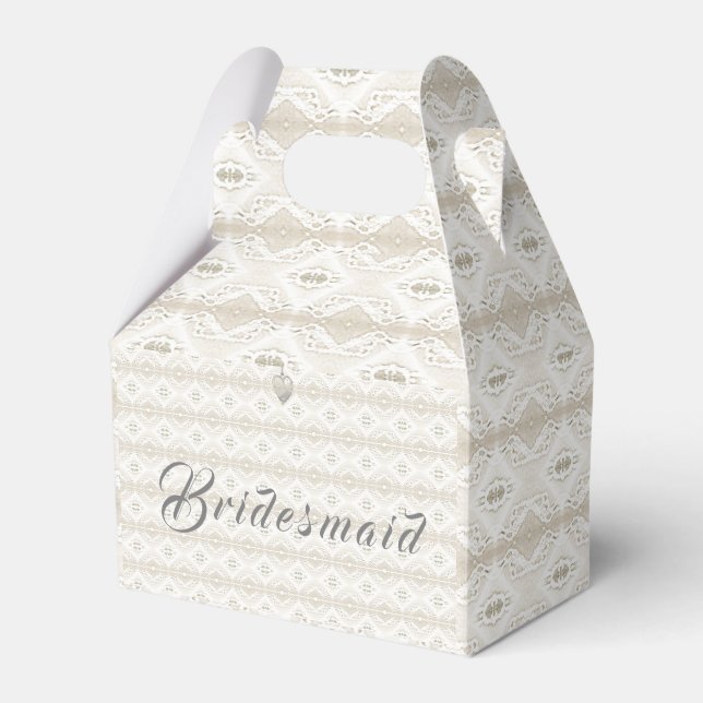 Customisable Bridesmaid Faux-Lace and Heart Favour Box (Front Side)
