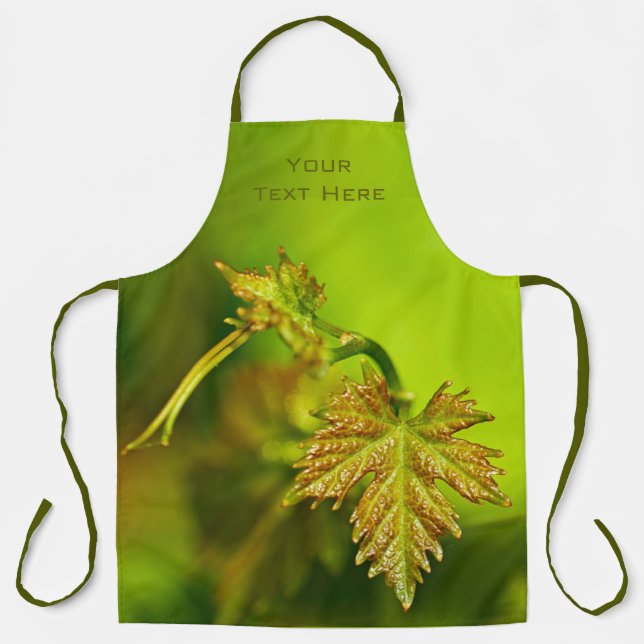 Customisable Bright Green Vine Leaf Oenologist Apron (Front)