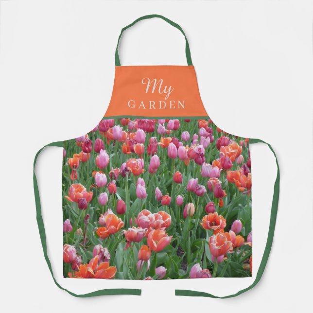 Customisable Bright Orange, Pink & Green Tulip  Apron (Front)