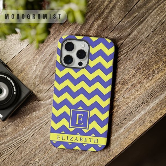 Customisable Bright Yellow Blue Chevron Pattern iPhone Case (Customizable Bright Yellow Blue Chevron Pattern iPhone Case)