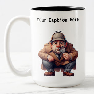 Customisable British Detective Cartoon Mystery Two-Tone Coffee Mug