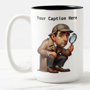 Customisable British Detective Cartoon Mystery  Two-Tone Coffee Mug