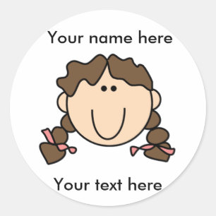 Customisable Brunette Girl with Braids Classic Round Sticker