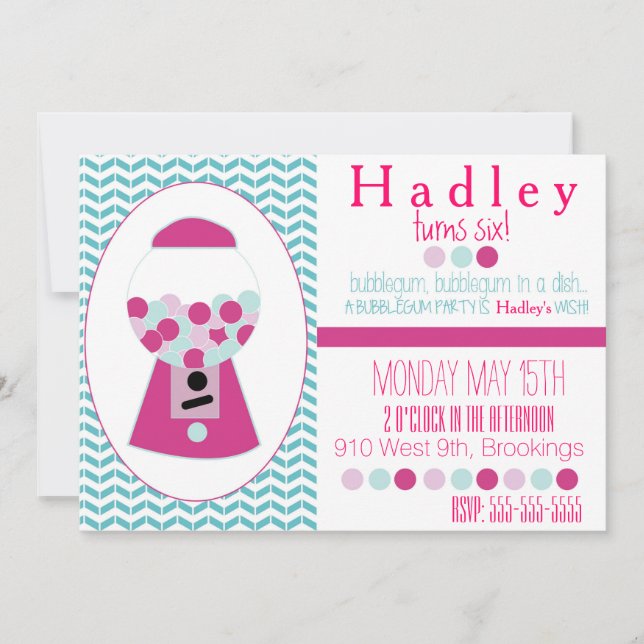 Customisable Bubblegum Party Invitation (Front)