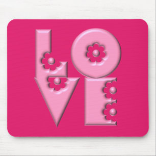 Customisable Bubblegum Pink 3D LOVE Square Mouse Mat
