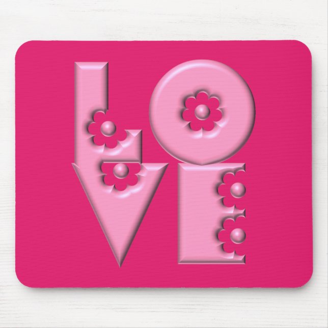 Customisable Bubblegum Pink 3D LOVE Square Mouse Mat (Front)