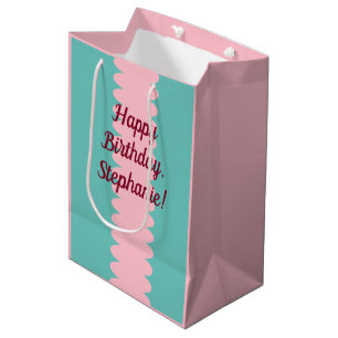 Customisable, bubblegum pink, teal, pretty medium gift bag