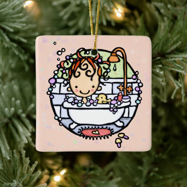 Customisable Bubbly Bath Time Cute Girl in Tub Ceramic Ornament (Tree)