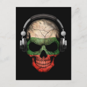 Customisable Bulgarian Dj Skull with Headphones Postcard