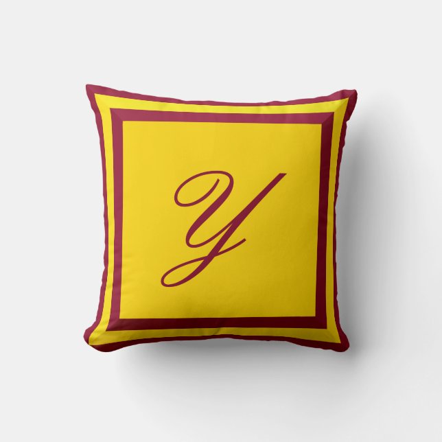 Customisable Burgundy and Gold Monogram Pillow (Front)