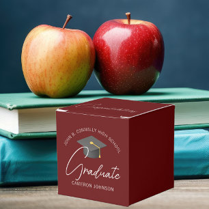 Customisable Burgundy Modern Graduation Party Favour Box