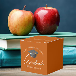 Customisable Burnt Orange Square Graduation Party Favour Box