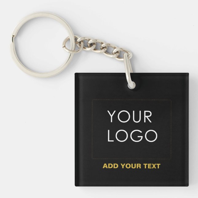 Customisable Business Add Logo Modern Black Key Ring (Front)