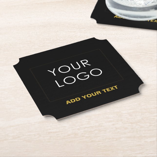 Customisable Business Add Logo Modern Black   Paper Coaster (Angled)