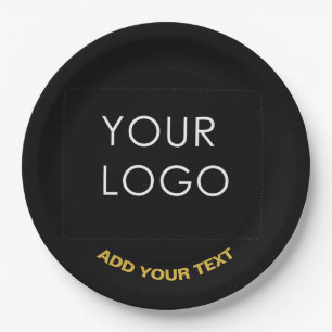 Customisable Business Add Logo Modern Black Paper Plate