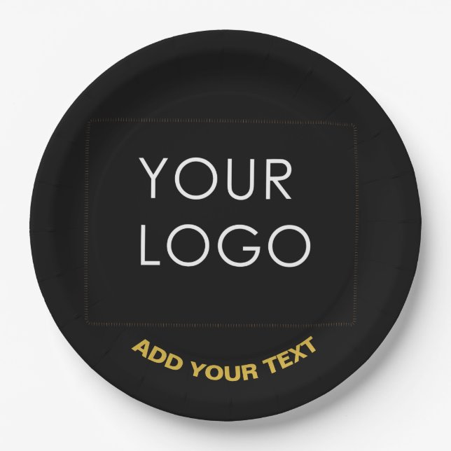 Customisable Business Add Logo Modern Black Paper Plate (Front)