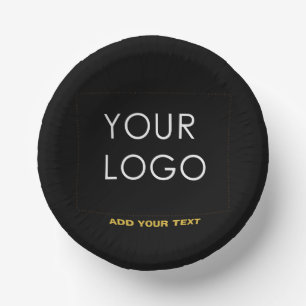 Customisable Business Add Logo Modern Black Paper Plate