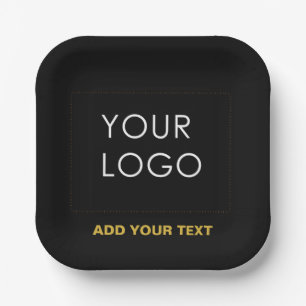 Customisable Business Add Logo Modern Black Paper Plate