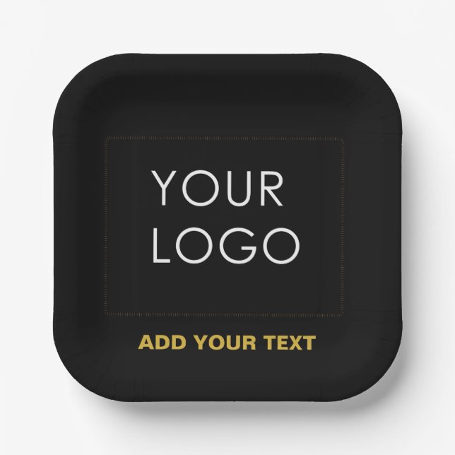Customisable Business Add Logo Modern Black Paper Plate (Front)