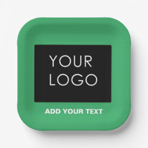 Customisable Business Add Logo Modern Green Paper Plate