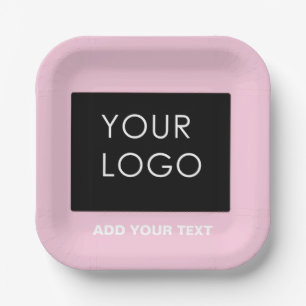Customisable Business Add Logo Modern Pink Paper Plate