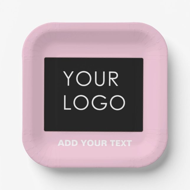 Customisable Business Add Logo Modern Pink Paper Plate (Front)