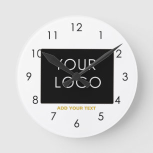 Customisable Business Add Logo Modern White  Round Clock