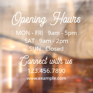 Customisable Business Hours Elegant Storefront Window Cling