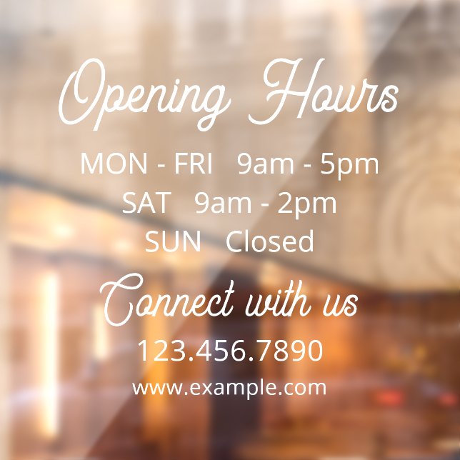 Customisable Business Hours Elegant Storefront Window Cling (Sheet 2)