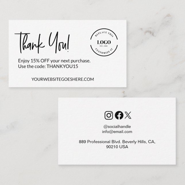 Customisable Business Logo Discount Code Business Card (Front/Back)