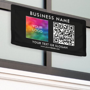 Customisable Business Logo QR Code Modern Outdoor Banner