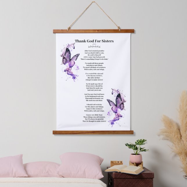 Customisable Butterfly Thank God For Sisters Poem Hanging Tapestry (Bedroom)