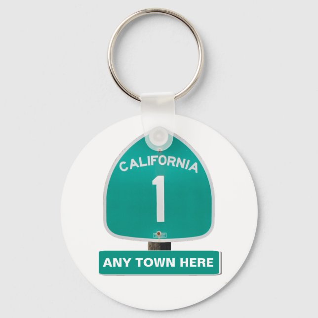 Customisable CA Highway 1 "Any Town Here" Keychain (Front)