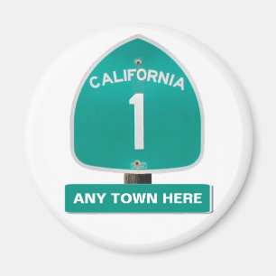 Customisable CA Highway 1 "Any Town Here" Magnet