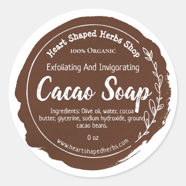 Customisable Cacao Soap Label Handmade Business (Front)