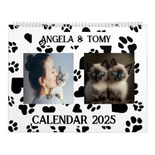 Customisable Calendar with Black Paw Print Pattern